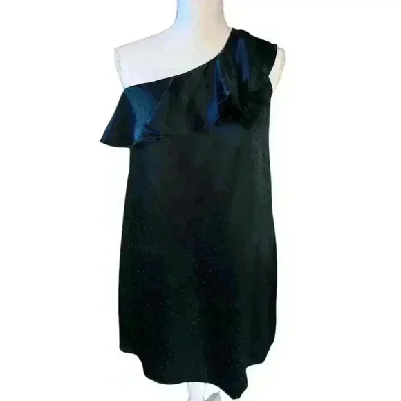 Madewell Dresses & Skirts - Madewell Silk Dark Green Polka Dot One Shoulder Dress - Size 00